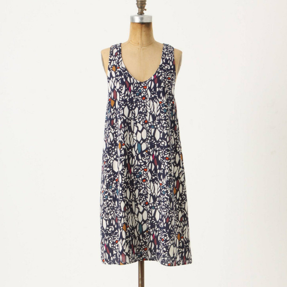 Anthropologie Chroma Mosaic Shift Cross Back Summer Tunic Dress Sundress, Size M